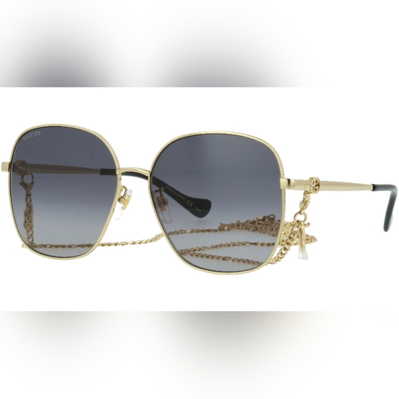 NEW GUCCI GOLD FRAME WOMEN SUNGLASSES GG1089SA 001 + GOLD CHAIN GUCCI SUNGLASSES - Picture 10 of 12